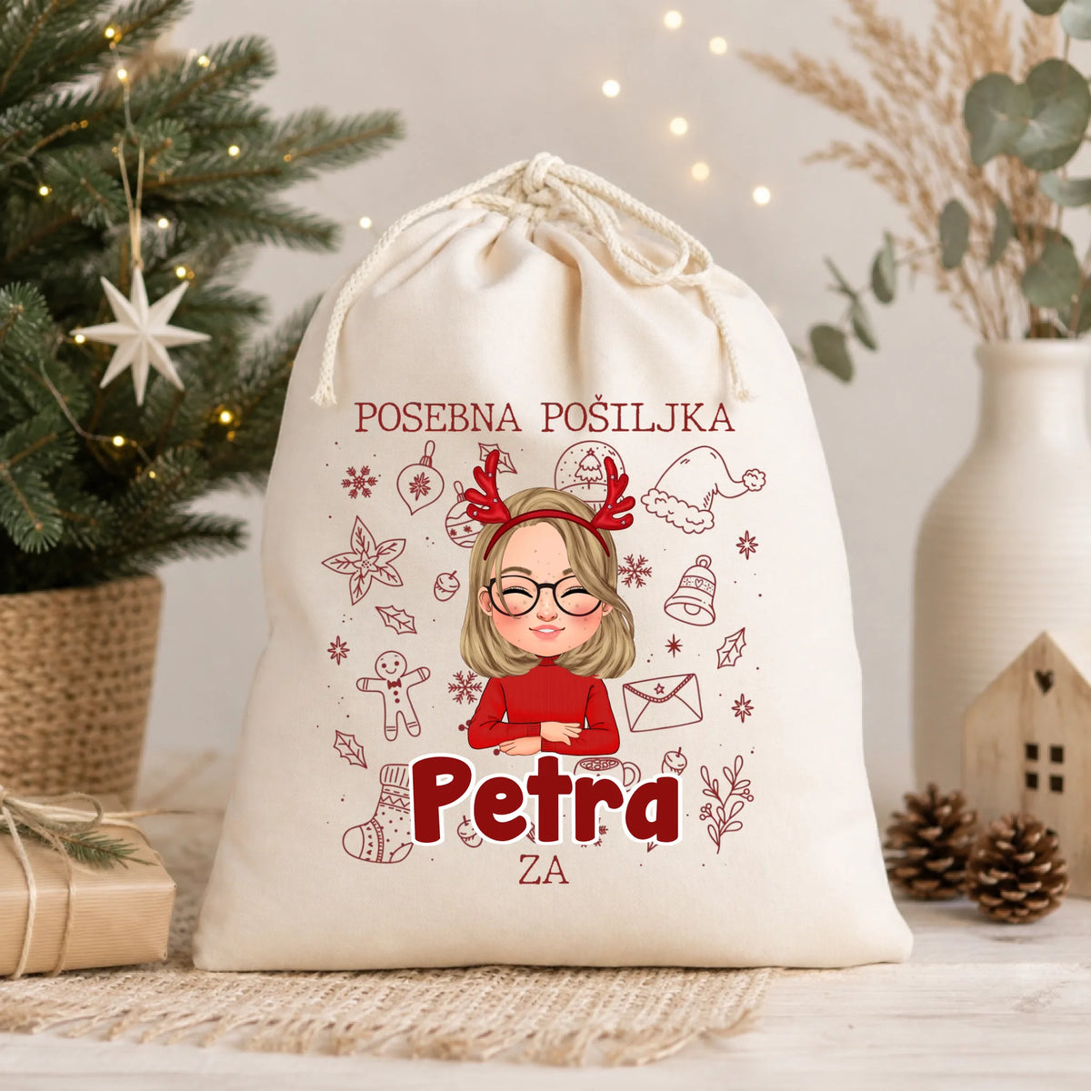 „Posebna pošiljka” – personalizirana vreća za Svetog Nikolu za djevojčice s prilagodljivim likom