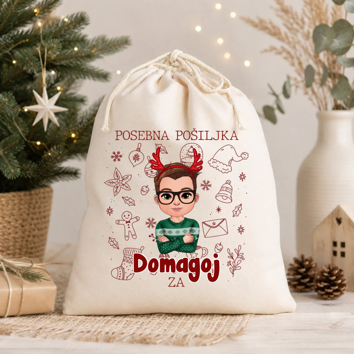 „Posebna pošiljka” – personalizirana vreća za Svetog Nikolu za dječake s prilagodljivim likom