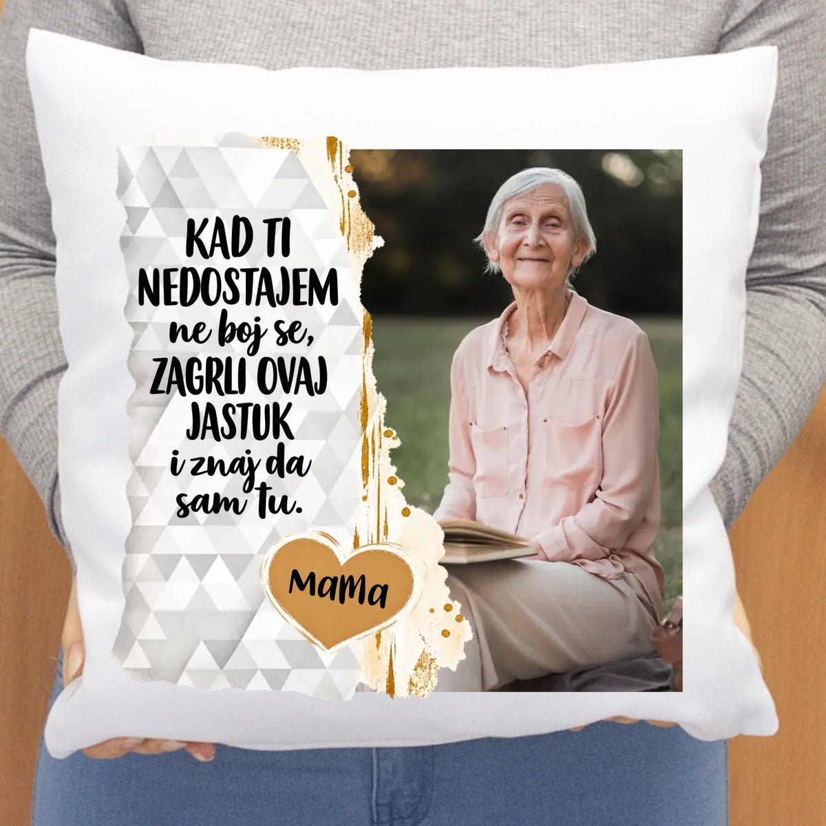 Poklon jastuk za djeda s natpisom „Djed” i vlastitom fotografijom